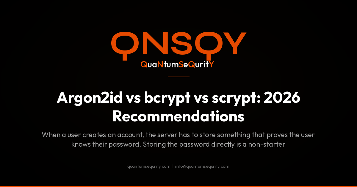 Argon2id vs bcrypt vs scrypt: 2026 Recommendations - QNSQY post-quantum encryption guide