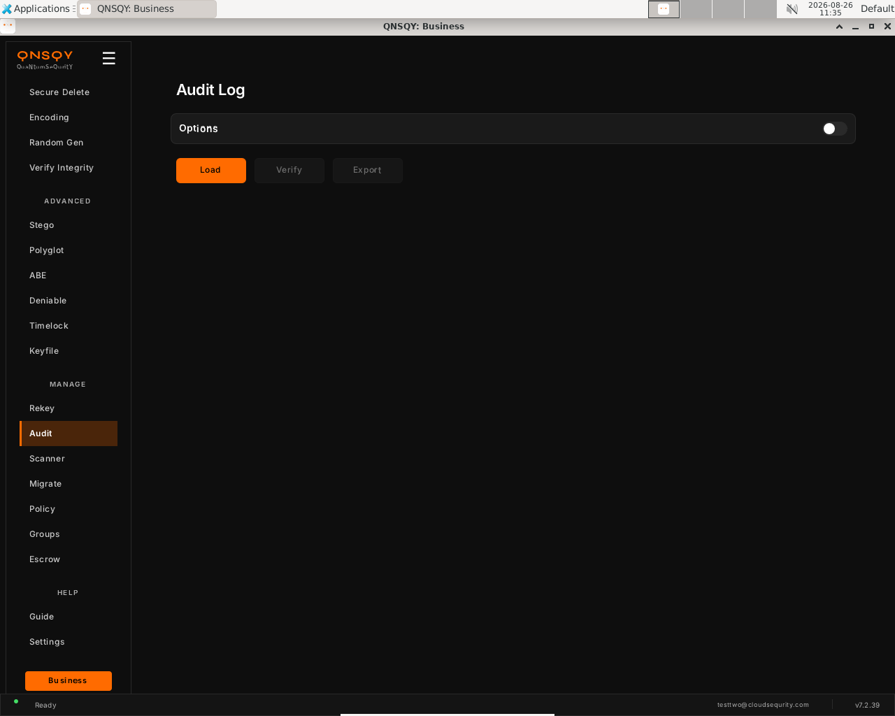 The Audit Log screen on Linux
