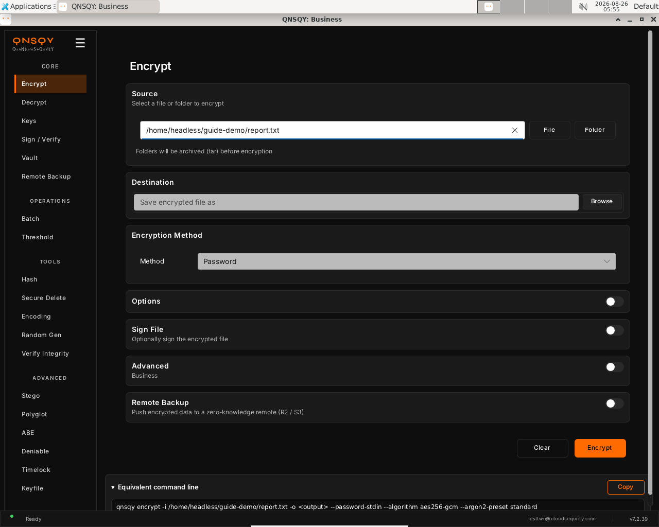 Source field filled with the path to the file to encrypt