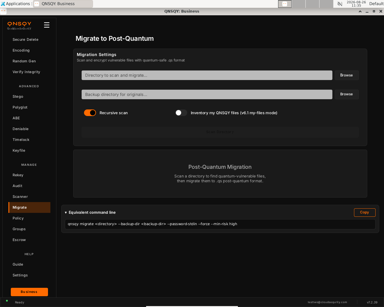 The Migrate to Post-Quantum screen on Linux