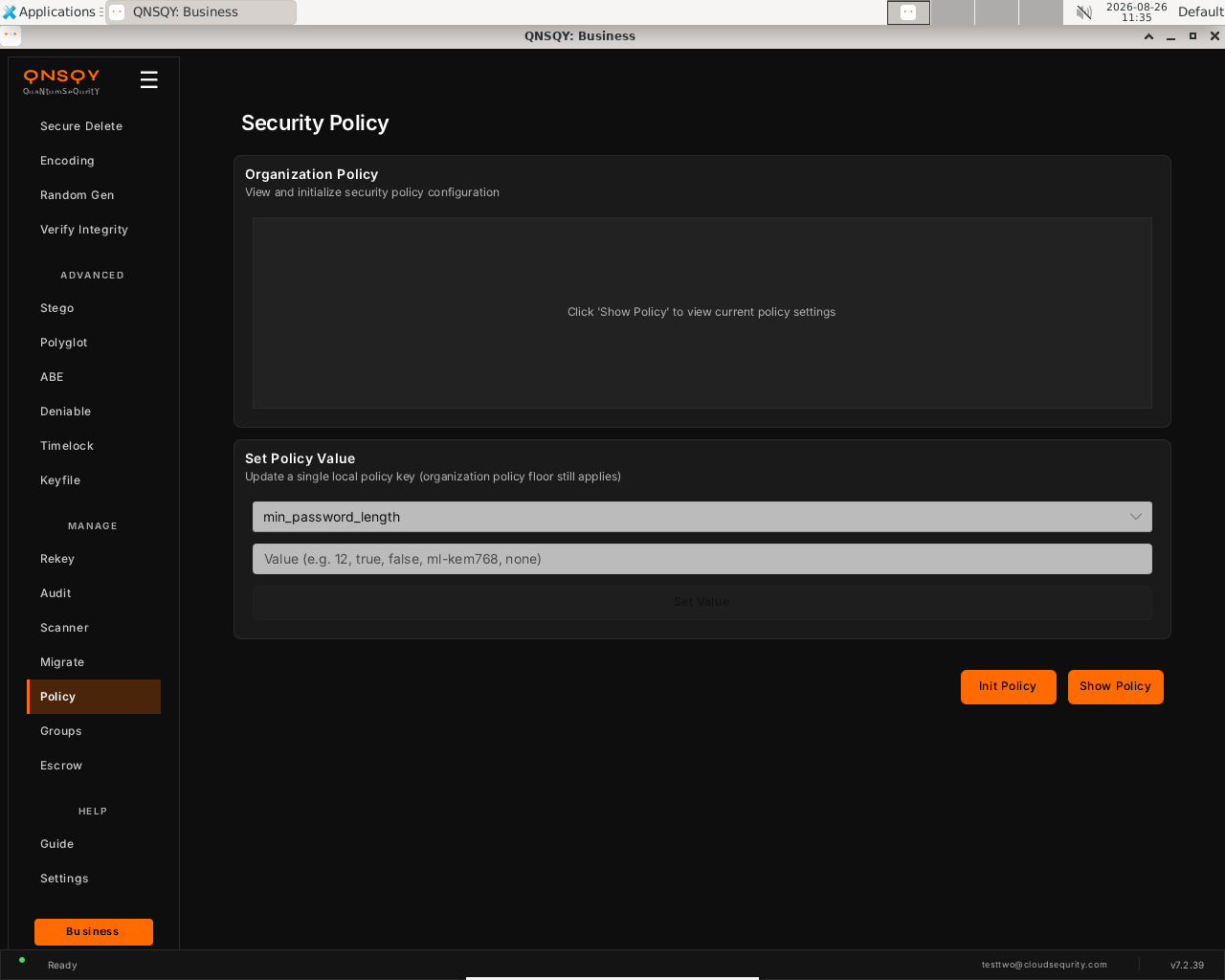 The Security Policy screen on Linux