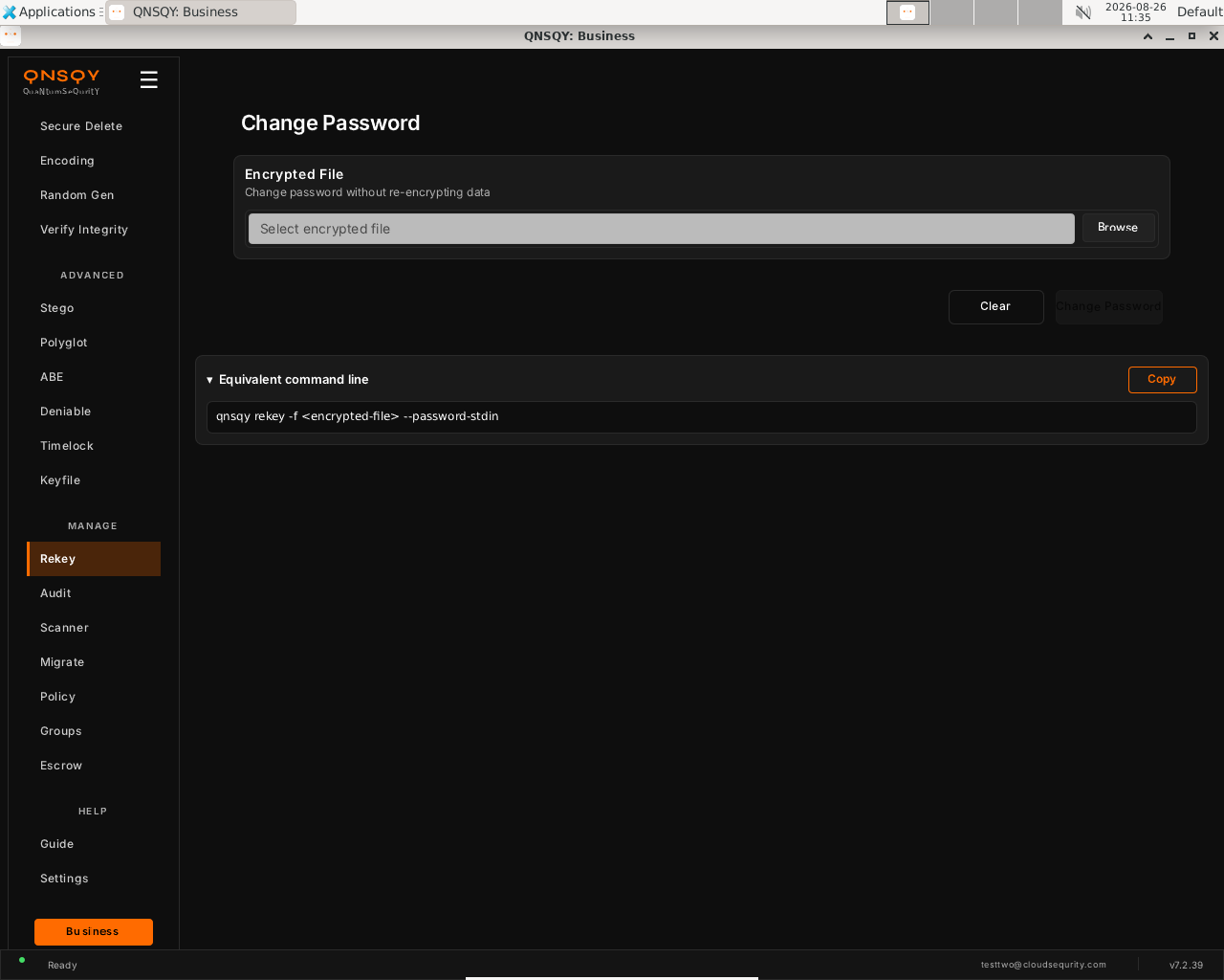 The Rekey (Change Password) screen on Linux